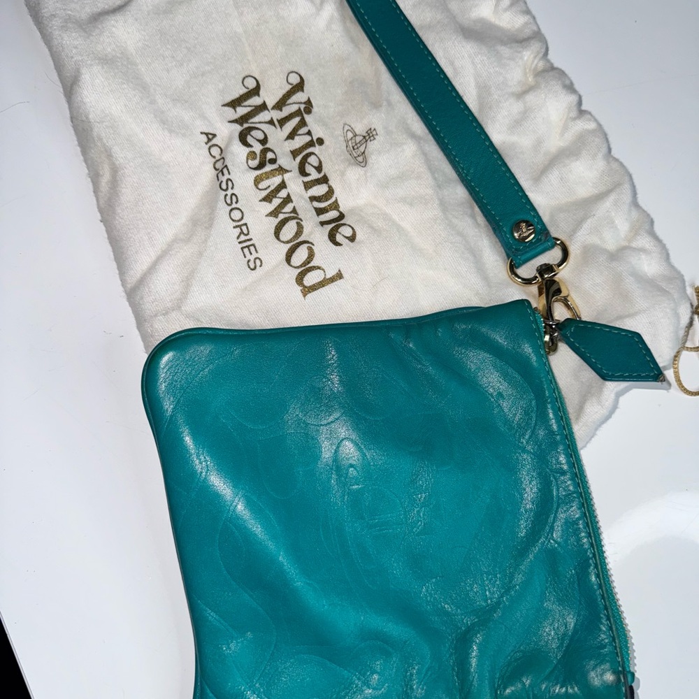 Vivienne Westwood Teal Leather Clutch wristlet